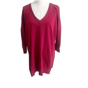 Express One Eleven Sweater Tunic Dress Maroon Size Large Deep V-Neck Minimalist